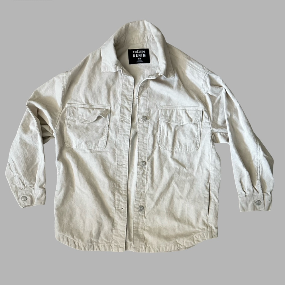Refuge Denim Cream Corduroy Utility Jacket Women’s Size Medium.